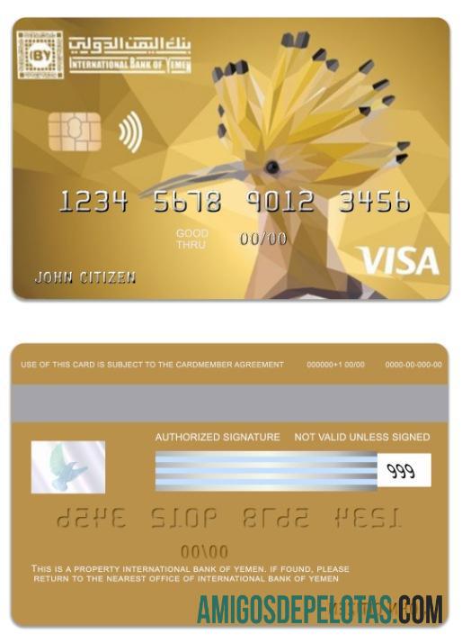 Cartão Internacional de Crédito Visa Gold do Iêmen Banco do Iêmen amostra
